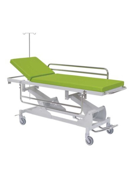 Carro camilla de urgencias y traslado de enfermos, acero pintado, regulación en altura, barandillas