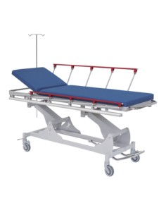 Carro camilla de urgencias y traslado de enfermos, acero pintado, regulación en altura, barandillas