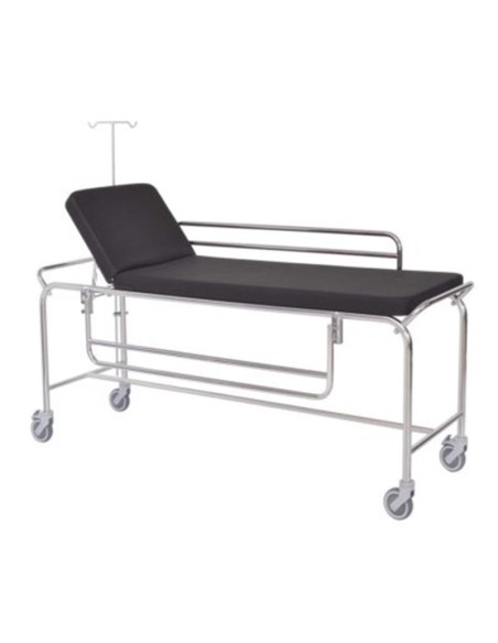 Carro camilla de urgencias y traslado, acero cromado, barandillas abatibles, soporte suero