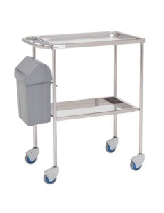 Carro de curas, acero inox 2 bandejas y cubo de residuos