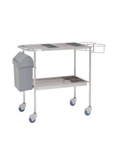 Carro de curas, acero inox, 3 bandejas, soporte de residuos y soporte para bombonas