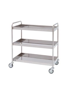 Carro de distribución, acero inox, tres baldas con reborde de 5cm