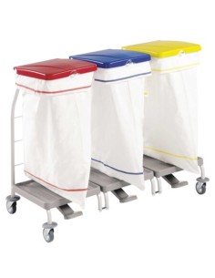 Carro de ropa sucia con tapa y pedal, 3 sacos de 70 lts