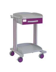 Carro hospitalario multifuncional, 1 cajón superior, bandeja inferior y empujador