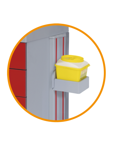 Soporte con biocontenedor desechable. Accesorio carros hospitalarios multifuncionales