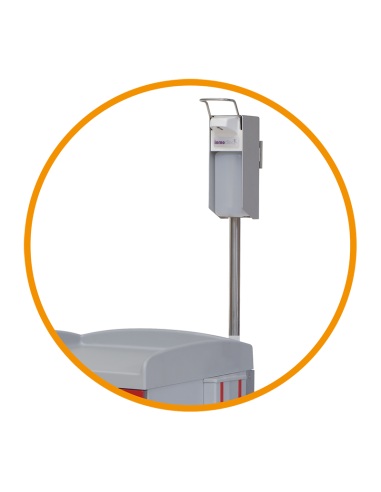 Soporte para dispensador de líquido desinfectante. Accesorio carros hospitalarios multifuncionales