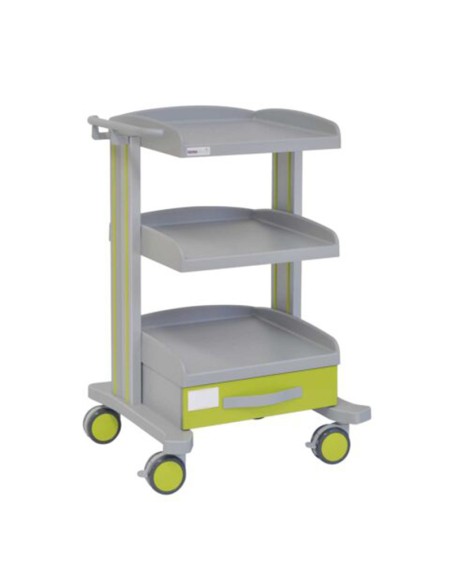 Carro hospitalario multifuncional, 1 cajón inferior, 2 bandejas superiores y empujador Carro hospitalario multifuncional, 1 cajón inferior, 2 bandejas superiores y empujador