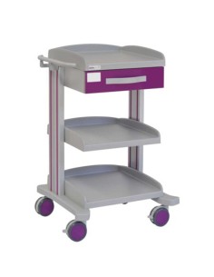 Carro hospitalario multifuncional, 1 cajón superior, 2 bandejas inferiores y empujador