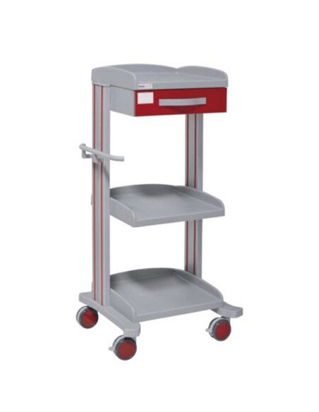 Carro hospitalario multifuncional, 1 cajón superior, 2 bandejas inferiores y empujador Carro hospitalario multifuncional, 1 cajón superior, 2 bandejas inferiores y empujador