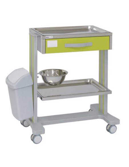 Carro hospitalario multifuncional, 1 cajón superior, bandeja superior e inferior extraíbles en acero inox. Carro hospitalario multifuncional, 1 cajón superior, bandeja superior e inferior extraíbles en acero inox.