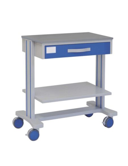 Carro hospitalario multifuncional, tablero superior en melamina, 1 cajón superior,1 entrepaño inferior Carro hospitalario multifuncional, tablero superior en melamina, 1 cajón superior,1 entrepaño inferior