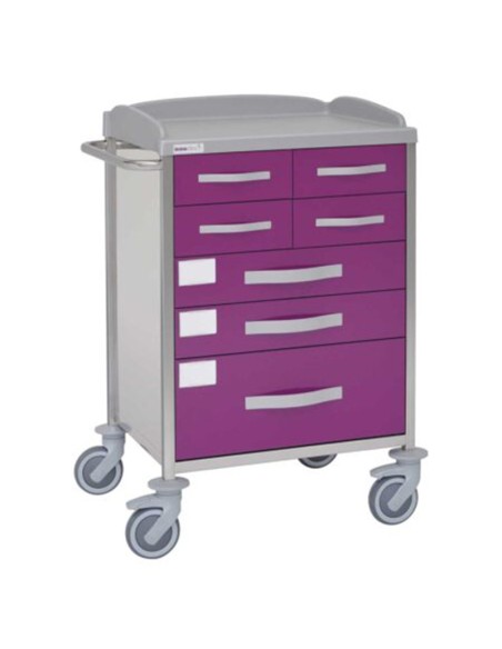 Carro hospitalario multifuncional, acero inox., 7 cajones, empujador Carro hospitalario multifuncional, acero inox., 7 cajones, empujador