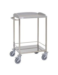 Carro hospitalario multifuncional, acero inox., 2 entrepaños, empujador