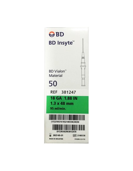 Cateter BD Insyte 18 GA 1,3 x 48 mm (verde), 50 ud.