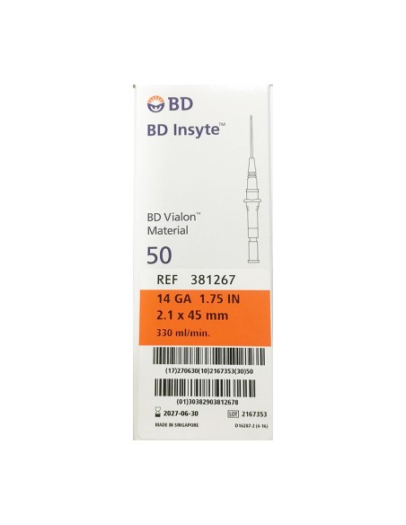 Cateter BD Insyte 14 GA 2,1 x 45 mm (naranja), 50 ud.