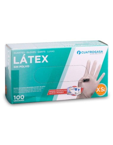 Guantes de Latex sin polvo T - XS Cuatrogasa, 100 un.