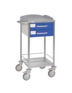 Carro hospitalario multifuncional, acero inox., 2 cajones superiores, entrepaño inferior, empujador