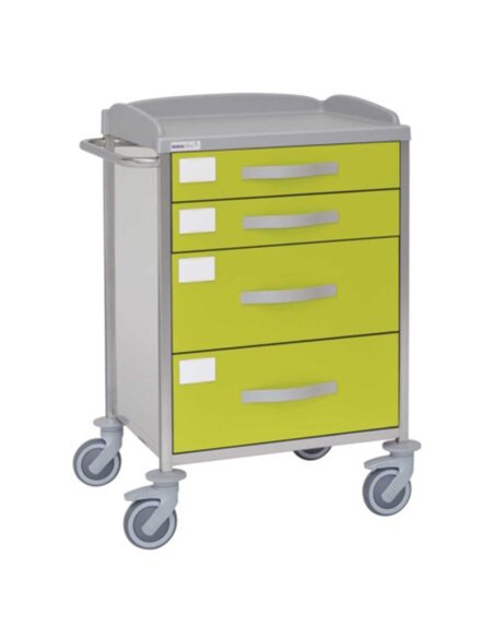 Carro hospitalario multifuncional, acero inox., 4 cajones, empujador Carro hospitalario multifuncional, acero inox., 4 cajones, empujador