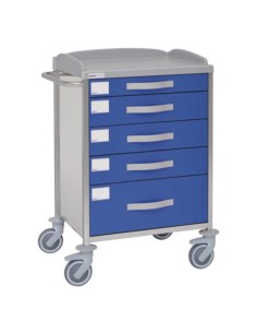 Carro hospitalario multifuncional, acero inox.,5 cajones, 5 cestas, empujador