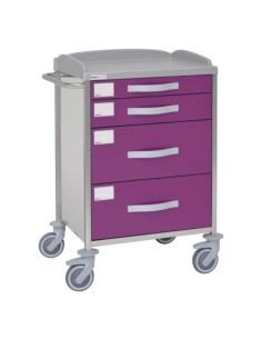 Carro hospitalario multifuncional, acero inox., 4 cajones, 4 cestas, empujador