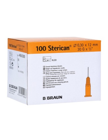 Aguja Sterican 30G 0,3mm x 12mm 1/2", Caja 30 uds