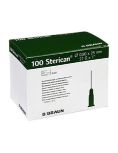 Aguja Hipodérmica Sterican 21G 0,8x25mm Verde BBraun, 100 uds