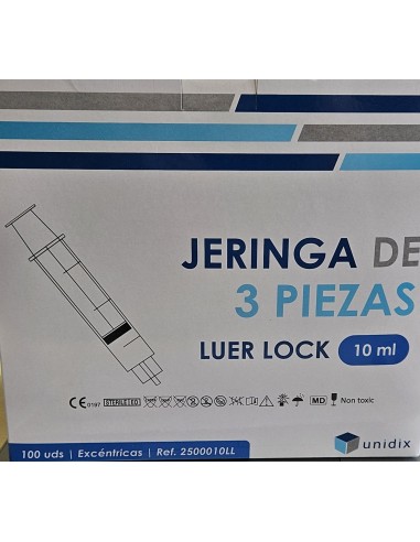 Jeringa 3 cuerpos Luer-Lock concéntrica 10,ml.,...