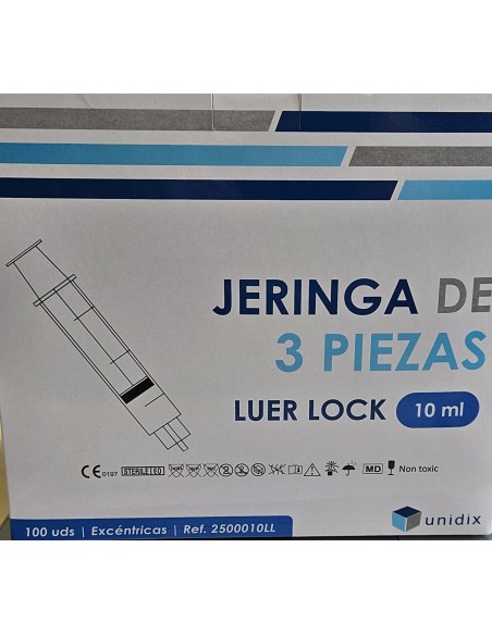 Jeringa 3 cuerpos Luer-Lock concéntrica 10,ml., Caja 100 uds