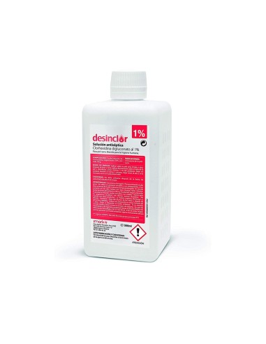 Solución Desinclor Clorhexidina Digluconato 1% Rojo, 500 ml.