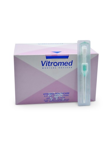 Catéter Vitrowin de poliuretano sin seguridad y sin puerto 14G x 45mm, Caja 100 uds