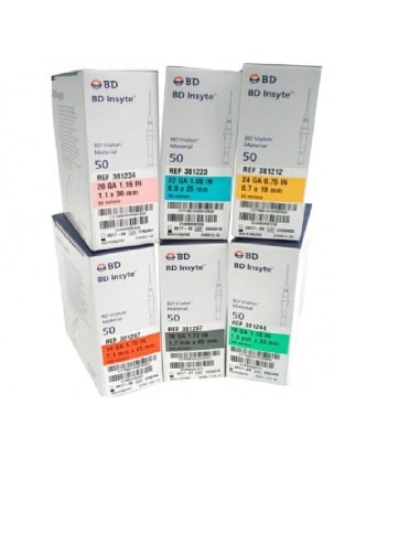 Catéter BD IV VIALON 22G 0,9 x 25mm 1¨ Azul, 50 uds.