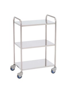 Mesa Auxiliar para especialidades médicas, acero inox, 3 entrepaños lisos, empujadores