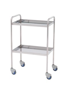 Mesa Auxiliar para especialidades médicas, acero inox, 2 entrepaños con reborde, empujadores