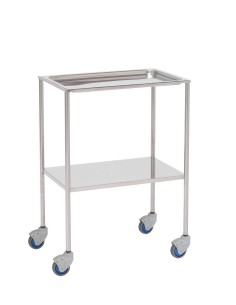 Mesa Auxiliar para especialidades médicas, acero inox, bandeja superior extraíble y entrepaño inferior liso