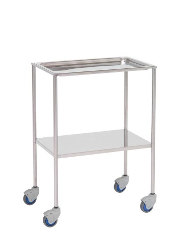 Mesa Auxiliar para especialidades médicas, acero inox, bandeja superior extraíble y entrepaño inferior liso