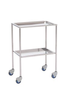Mesa Auxiliar para especialidades médicas, acero inox, bandeja superior e inferior extraíble