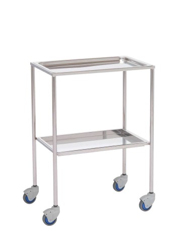 Mesa Auxiliar para especialidades médicas, acero inox, bandeja superior e inferior extraíble