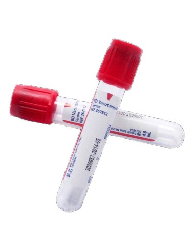 Tubo Vacutainer PE Seco Siliconado 4ml. 13mm. x75mm ROJO, Caja 100 Uds.