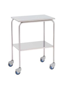 Mesa Auxiliar para especialidades médicas, acero inox, entrepaño superior e inferior lisos