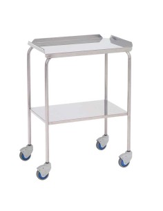 Mesa Auxiliar para especialidades médicas, acero inox, entrepaño superior con reborde en tres lados, entrepaño inferior liso