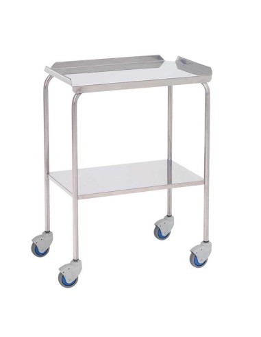 Mesa Auxiliar para especialidades médicas, acero inox, entrepaño superior con reborde en tres lados, entrepaño inferior liso