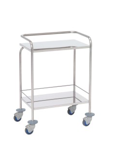 Mesa Auxiliar para autoclave, acero inox, entrepaño superior e inferior con barandilla en tres lados