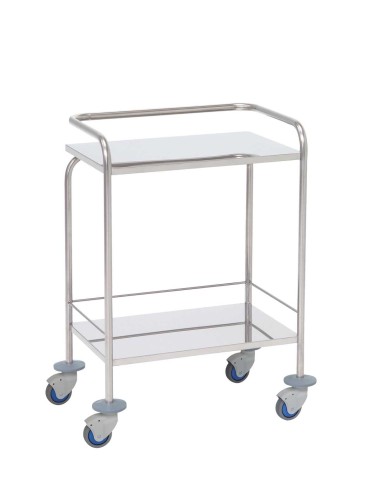 Mesa Auxiliar para autoclave, acero inox, entrepaño superior e inferior con barandilla en tres lados