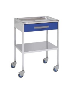 Mesa Auxiliar para especialidades médicas, acero inox., bandeja superior extraible, entrepaño inferior liso, cajón superior