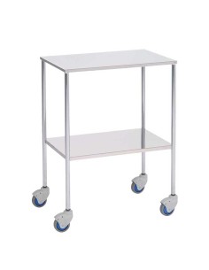 Mesa Auxiliar esp. médicas, acero cromado, entrepaño superior e inferior lisos en acero inox.