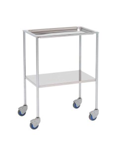 Mesa Auxiliar esp. médicas, acero cromado, bandeja superior extraible y entrepaño inferior liso en acero inox
