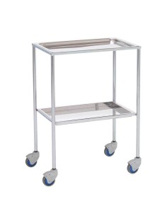 Mesa Auxiliar esp. médicas, acero cromado, bandeja superior e inferior extraíble en acero inox