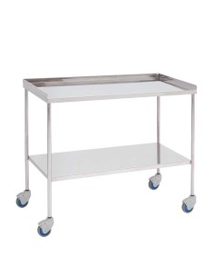 Mesa para instrumental quirúrgico, acero inox., entrepaño superior con reborde 100x50x80cm