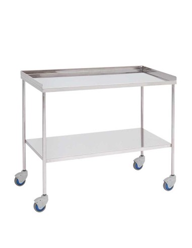 Mesa para instrumental quirúrgico, acero inox., entrepaño superior con reborde 100x50x80cm