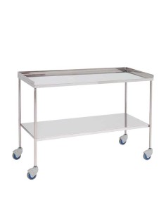 Mesa para instrumental quirúrgico, acero inox., entrepaño superior con reborde 120x50x80cm